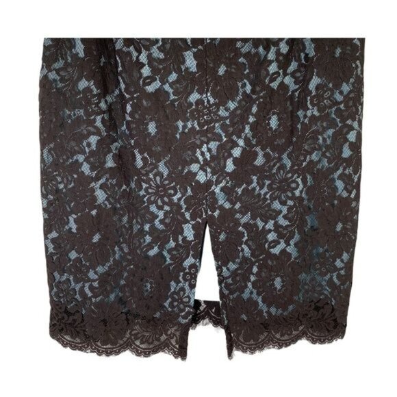 Karen Kane Lace Pencil Skirt Size 4 | Brown Blue Floral Overlay Fall Workwear - Picture 6 of 9